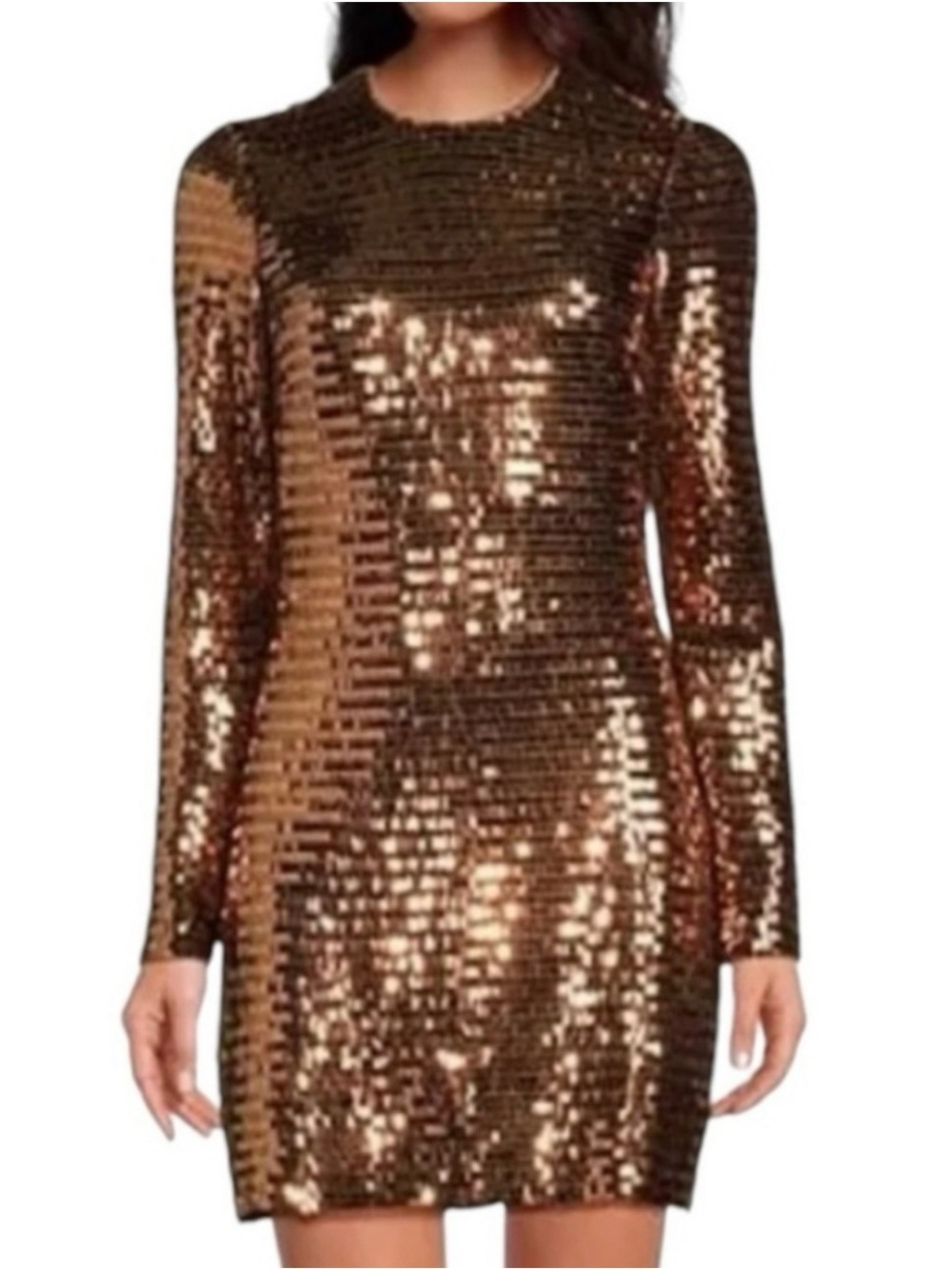 Gianni Bini Bronze Sequin Long-Sleeve Shift Dress